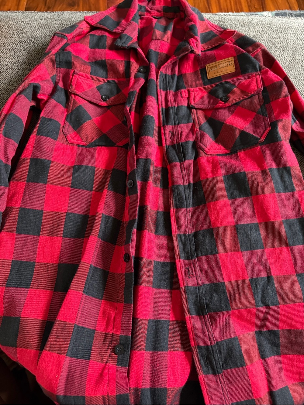 Source Unknown Red and Black Buffalo Check Button-Front Shirt